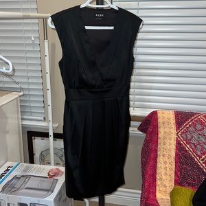 BCBG black satin midi v-neck formal dress